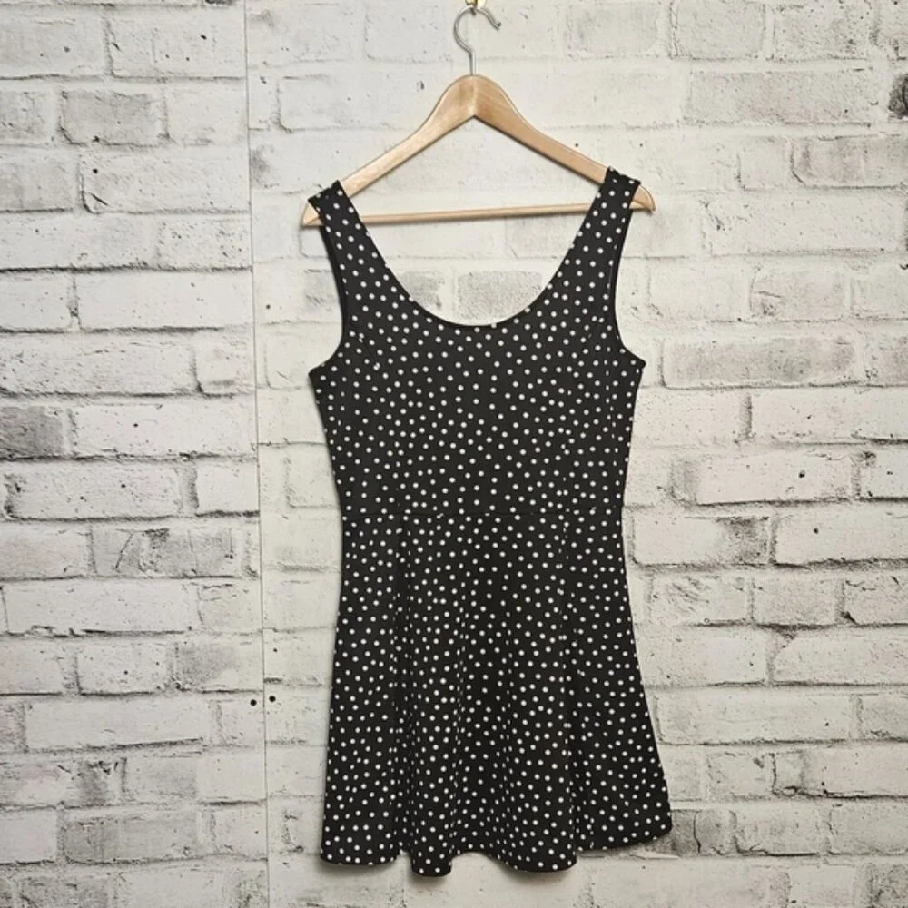 H&M Black White Polka Dot Mini Dress Women’s Size 14 Sleeveless - Picture 2 of 6